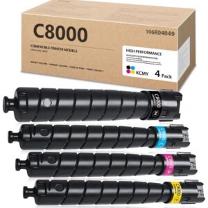 DOPHEN High Yield C8000 Toner 4 Pack 106R04049 106R04046 106R04047 106R04048 Toner Cartridge Set Replacement for Xerox Versalink C8000 Printer (BK/C/M/Y)