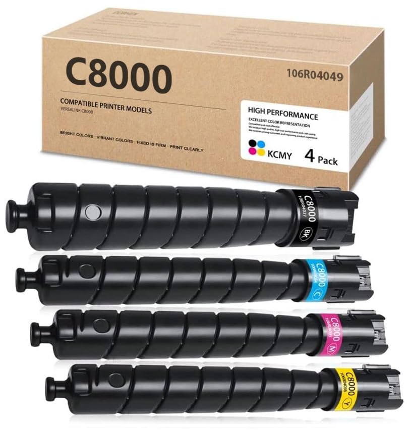 DOPHEN High Yield C8000 Toner 4 Pack 106R04049 106R04046 106R04047 106R04048 Toner Cartridge Set Replacement for Xerox Versalink C8000 Printer (BK/C/M/Y)