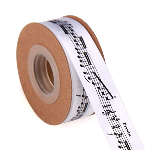 Meseey 4 Rolls Total 20 Yards Musical Notes Ribbon Printed Music Craft Ribbon Black and White Fabric Ribbons for DIY Crafts Gift Wrapping Wedding Party Decoration