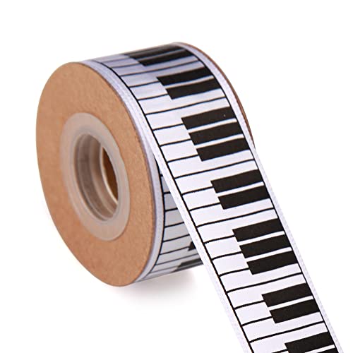 Meseey 4 Rolls Total 20 Yards Musical Notes Ribbon Printed Music Craft Ribbon Black and White Fabric Ribbons for DIY Crafts Gift Wrapping Wedding Party Decoration