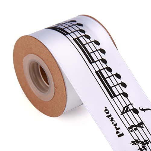 Meseey 4 Rolls Total 20 Yards Musical Notes Ribbon Printed Music Craft Ribbon Black and White Fabric Ribbons for DIY Crafts Gift Wrapping Wedding Party Decoration