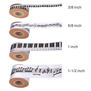 Meseey 4 Rolls Total 20 Yards Musical Notes Ribbon Printed Music Craft Ribbon Black and White Fabric Ribbons for DIY Crafts Gift Wrapping Wedding Party Decoration