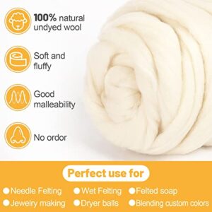 Natural Wool Roving - 8.8 oz Fibre Wool Yarn Roving Needle Felting Wool Hand Spinning for Beginners Adult Wool Felting Yarn Supplies DIY Craft Materials - Beige