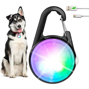 dog collar lights for night time, 4 modes dog collar light rechargeable led light for dog collar, ip68 waterproof dog light for night walking, safety dog collar lights for night time clip on (black)