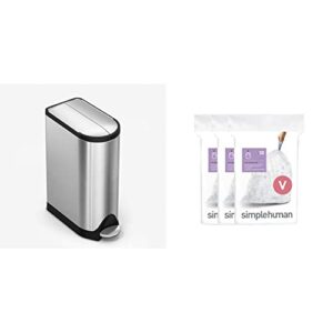 simplehuman 18 liter/4.8 gallon butterfly lid kitchen step trash can, brushed stainless steel & code v custom fit drawstring trash bags in dispenser packs, 16-18 liter/4.2-4.8 gallon, clear –60 liners