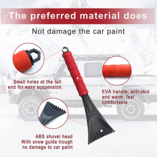 Miytsya Pack-2 Ice Scraper, Snow Scrapers for Car Windshield,Car Window Frost Removal Brush Tool with Foam Handle Trucks-Scratch Free, Universal Size for SUVs, Crars Black and Red