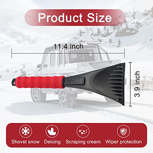 Miytsya Pack-2 Ice Scraper, Snow Scrapers for Car Windshield,Car Window Frost Removal Brush Tool with Foam Handle Trucks-Scratch Free, Universal Size for SUVs, Crars Black and Red