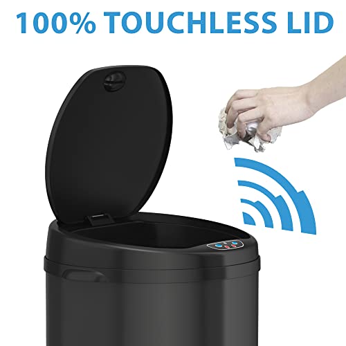 iTouchless 13 Gallon Automatic Trash Can with Odor Control System – Black Round Kitchen Sensor Garbage Bin for Kitchen or Office & AC Power Adapter for Automatic Sensor Trash Cans