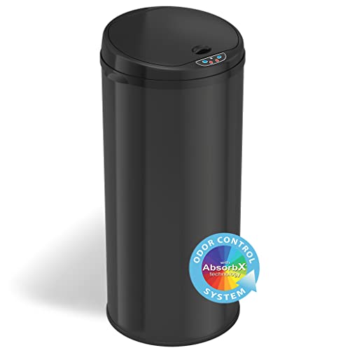 iTouchless 13 Gallon Automatic Trash Can with Odor Control System – Black Round Kitchen Sensor Garbage Bin for Kitchen or Office & AC Power Adapter for Automatic Sensor Trash Cans