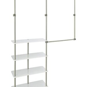 ClosetMaid 55300 Closet Maximizer with (4) Shelves & Double Hang Rod, Tool Free Add On Unit, White Finish & 6222 Hanging Basket for Wire Shelving , White