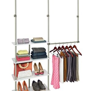 ClosetMaid 55300 Closet Maximizer with (4) Shelves & Double Hang Rod, Tool Free Add On Unit, White Finish & 6222 Hanging Basket for Wire Shelving , White