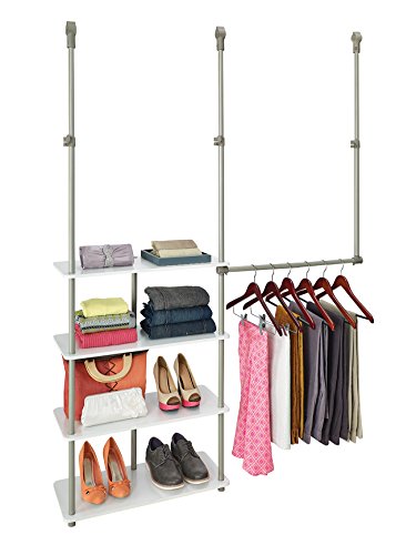 ClosetMaid 55300 Closet Maximizer with (4) Shelves & Double Hang Rod, Tool Free Add On Unit, White Finish & 6222 Hanging Basket for Wire Shelving , White