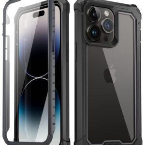 Poetic Guardian Case Compatible with iPhone 14 Pro Max 6.7 Inch, [20 FT Mil-Grade Drop Tested] Full-Body Shockproof Protective Rugged Clear Cover Case with Built-in Screen Protector, Black/Clear