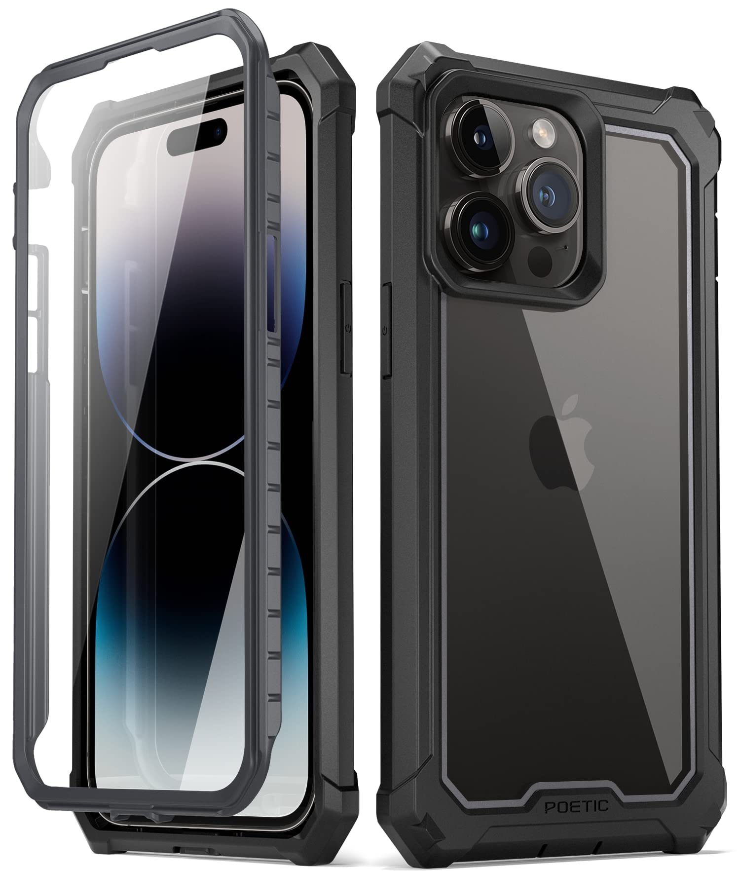 Poetic Guardian Case Compatible with iPhone 14 Pro Max 6.7 Inch, [20 FT Mil-Grade Drop Tested] Full-Body Shockproof Protective Rugged Clear Cover Case with Built-in Screen Protector, Black/Clear