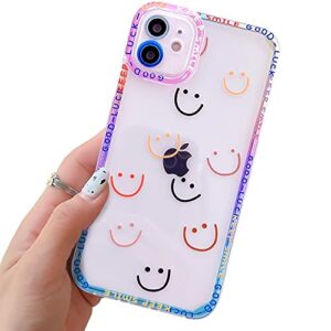 Case for iPhone 12 Mini Cute Phone Cases for Women Girls Smiley Face Aesthetic Clear Soft TPU Camera Protective Shockproof Cover 5.4'' (Smiley)