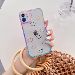 Case for iPhone 12 Mini Cute Phone Cases for Women Girls Smiley Face Aesthetic Clear Soft TPU Camera Protective Shockproof Cover 5.4'' (Smiley)