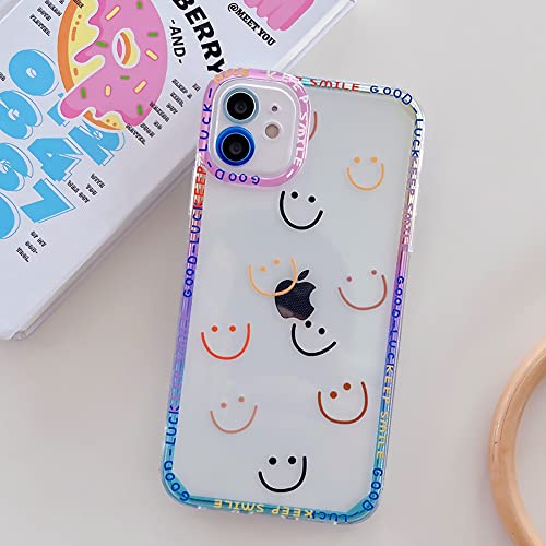 Case for iPhone 12 Mini Cute Phone Cases for Women Girls Smiley Face Aesthetic Clear Soft TPU Camera Protective Shockproof Cover 5.4'' (Smiley)