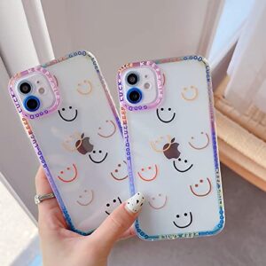 Case for iPhone 12 Mini Cute Phone Cases for Women Girls Smiley Face Aesthetic Clear Soft TPU Camera Protective Shockproof Cover 5.4'' (Smiley)