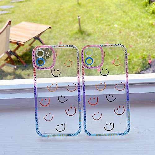 Case for iPhone 12 Mini Cute Phone Cases for Women Girls Smiley Face Aesthetic Clear Soft TPU Camera Protective Shockproof Cover 5.4'' (Smiley)