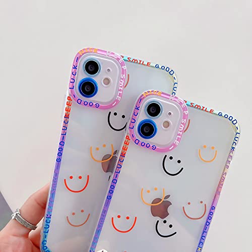 Case for iPhone 12 Mini Cute Phone Cases for Women Girls Smiley Face Aesthetic Clear Soft TPU Camera Protective Shockproof Cover 5.4'' (Smiley)