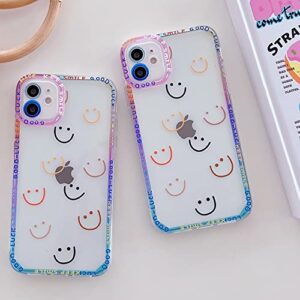 Case for iPhone 12 Mini Cute Phone Cases for Women Girls Smiley Face Aesthetic Clear Soft TPU Camera Protective Shockproof Cover 5.4'' (Smiley)