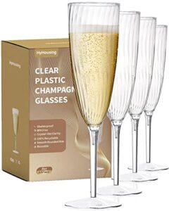 hyhousing 48 plastic champagne flutes, clear disposable plastic champagne glasses reusable wine cocktail cups for home daily life party wedding toasting drinking birthday(6 oz)