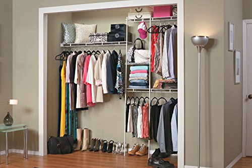 ClosetMaid 1628 Closet Organizer Kit, 5-Foot to 8-Foot, White & 2087 ShelfTrack 2ft. to 4ft. Adjustable Closet Organizer Kit, White