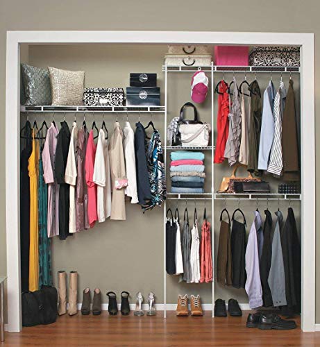 ClosetMaid 1628 Closet Organizer Kit, 5-Foot to 8-Foot, White & 2087 ShelfTrack 2ft. to 4ft. Adjustable Closet Organizer Kit, White