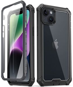 poetic guardian case compatible with iphone 14 6.1 inch, [20 ft mil-grade drop tested] full-body hybrid shockproof protective rugged clear cover case with built-in screen protector, black/clear