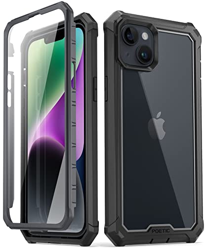 Poetic Guardian Case Compatible with iPhone 14 6.1 Inch, [20 FT Mil-Grade Drop Tested] Full-Body Hybrid Shockproof Protective Rugged Clear Cover Case with Built-in Screen Protector, Black/Clear