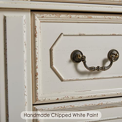 Jocisland 5 Drawer Chest Dresser for Bedroom Two-Tone Chipped White