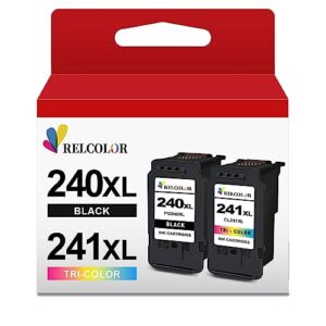 relcolor 2x capacity 240xl 241xl ink cartridges black color combo pack for canon pg-240 cl-241 xl pg240 cl241 for cannon pixma mg3620 mg3600 ts5120 ts5100 mg3520 mg2120 mx452 mx532 mx472 mx512 printer