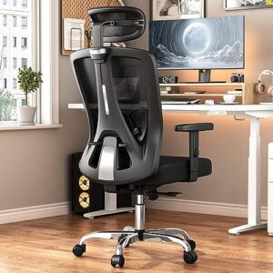 Sytas Ergonomic Office Chair, Home Office Desk Chair with Lumbar Support and Adjustable Headrest, High Back Mesh Computer Chair with Thickened Cushion, 90°-145°Tilt Function, Black