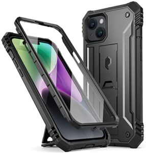 poetic revolution case for iphone 14 plus 6.7 inch, [20ft mil-grade drop tested], full-body rugged shockproof protective cover with kickstand and built-in-screen protector, black