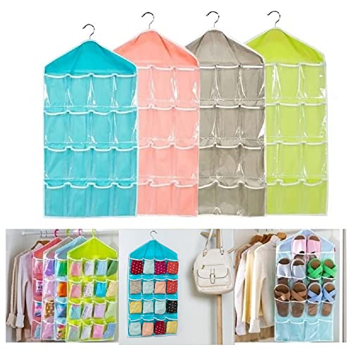 Hanging Storage Bag for Closets, Portable 16 Pockets Home Hanging Organizer for Socks/Bras/Underwear, Behind The Door Hanging Organizer Storage Closet Hanging Bag Shoe Rack (Blue)