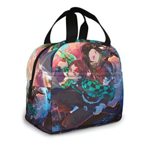 lwlesdc reusable lunch bag for girls boys, anime insulated lunch box thermal portable lunch bag cooler tote bag with pocket