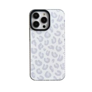 white leopard light gray soft phone case for apple iphone 14 pro 6.1" built-in bumper women cute stylish cover for iphone 14pro - 6.1 inch