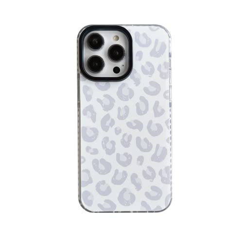 White Leopard Light Gray Soft Phone Case for Apple iPhone 14 Pro 6.1" Built-in Bumper Women Cute Stylish Cover for iPhone 14Pro - 6.1 inch