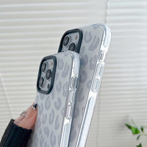 White Leopard Light Gray Soft Phone Case for Apple iPhone 14 Pro 6.1" Built-in Bumper Women Cute Stylish Cover for iPhone 14Pro - 6.1 inch