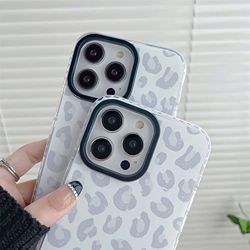 White Leopard Light Gray Soft Phone Case for Apple iPhone 14 Pro 6.1" Built-in Bumper Women Cute Stylish Cover for iPhone 14Pro - 6.1 inch