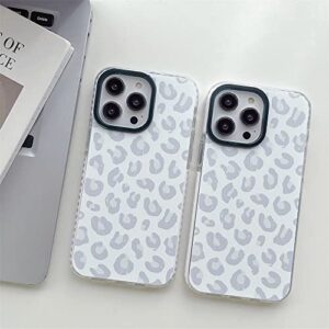 White Leopard Light Gray Soft Phone Case for Apple iPhone 14 Pro 6.1" Built-in Bumper Women Cute Stylish Cover for iPhone 14Pro - 6.1 inch