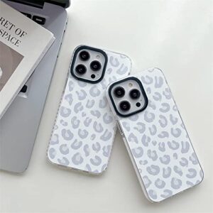 White Leopard Light Gray Soft Phone Case for Apple iPhone 14 Pro 6.1" Built-in Bumper Women Cute Stylish Cover for iPhone 14Pro - 6.1 inch