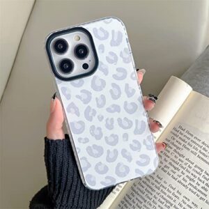 White Leopard Light Gray Soft Phone Case for Apple iPhone 14 Pro 6.1" Built-in Bumper Women Cute Stylish Cover for iPhone 14Pro - 6.1 inch