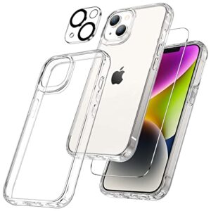 maxdara [3 in 1 for iphone 14 clear case, iphone 14 case with tempered glass screen protector and camera lens protector drop protection case for iphone 14 6.1 inch(clear+clear)