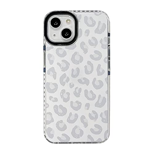 White Leopard Light Gray Soft Phone Case for Apple iPhone 14 6.1" Built-in Bumper Women Cute Stylish Cover for iPhone 14-6.1 inch