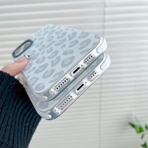 White Leopard Light Gray Soft Phone Case for Apple iPhone 14 6.1" Built-in Bumper Women Cute Stylish Cover for iPhone 14-6.1 inch