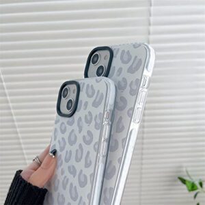 White Leopard Light Gray Soft Phone Case for Apple iPhone 14 6.1" Built-in Bumper Women Cute Stylish Cover for iPhone 14-6.1 inch