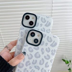 White Leopard Light Gray Soft Phone Case for Apple iPhone 14 6.1" Built-in Bumper Women Cute Stylish Cover for iPhone 14-6.1 inch