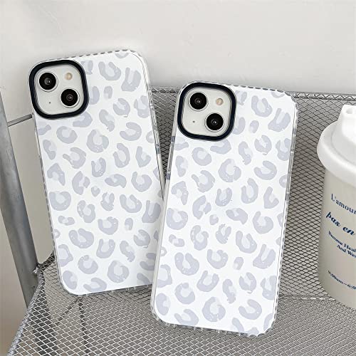 White Leopard Light Gray Soft Phone Case for Apple iPhone 14 6.1" Built-in Bumper Women Cute Stylish Cover for iPhone 14-6.1 inch