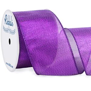 ribbli metallic purple wired ribbon,2-1/2 inch x continuous 10 yard, deluxe purple glitter ribbon,christmas ribbon for crafts,wreaths,big bow,gift wrapping, christmas tree decoration